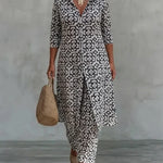 Sara | Bohemian Geometric Print Tunic and Wide-Leg Pants Set