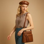 Convertible anti-theft leather shoulder bag with pockets for women | Brielle