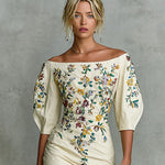 Jayna | Mid-length Dress with Floral Embroidery