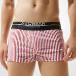 Mens 100% Cotton Striped Loose Home Boxer Shorts