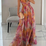 Sydnee | Painted Floral Print V-Neck Maxi Dress