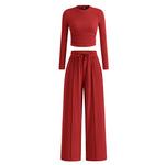 MIRELA™ - Ribbed Knit Long Sleeve Crop Top and Matching Pants Set