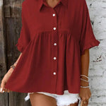 ELLASA™ - Casual Plus Size Ruffle Button-Front Blouse