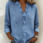 Janel | Blouse with Ruffles, V-Neck and Long Sleeves