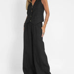 Cristina | Buttoned Vest and Wide-Leg Pants Set