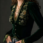 Nora  | Long-Sleeve Velvet Blouse with Embroidered Flowers