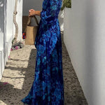Kaira | Long Floral Print Dress with Off-the-Shoulder Sleeves