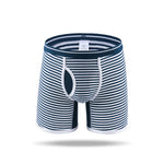 Men's Fly Front with Pouch Striped Cotton Boxer Briefs