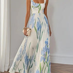 Daisy | White Pleated Floral Chiffon Maxi Dress
