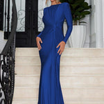 JOSALIE™ - Elegant Ruched Bodycon Dress with Padded Shoulders & Long Sleeve