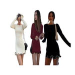 SARAH™ - Elegant Colorblock Wave Hem A-Line Long Sleeve Dress