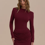 ZERNA™ - Long Sleeve Ruched A-Line Dress Gown for Elegant