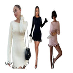 SARAH™ - Elegant Colorblock Wave Hem A-Line Long Sleeve Dress