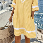 V-Neck Short Sleeve Striped Dress