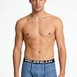 2 Pack Men's Grid Print Breathable Antibacterial Soft Cotton Trunks