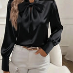 Eloria | Satin Blouse with Long Sleeves and Bow