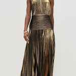 Kasey | Trendy Metallic Plissé Halter Gown