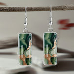 Minimalist Green Golden Abstract Earrings