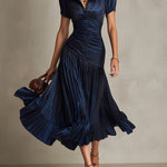 Adriana - Retro Striped Satin Midi Dress
