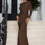 JOSALIE™ - Elegant Ruched Bodycon Dress with Padded Shoulders & Long Sleeve