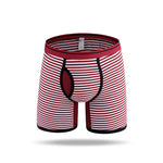 Men's Fly Front with Pouch Striped Cotton Boxer Briefs