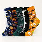 5 Pack Skull Pumpkin Cartoon Print Casual Crew Socks