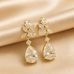 White Gold Teardrop Floral Earrings