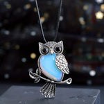Silver Gemstone Owl Pendant Necklace