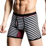 Men's Fly Front with Pouch Striped Cotton Boxer Briefs