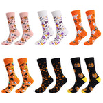 4 Pairs Pumpkin Personality Skeleton Cartoon Trendy Cotton Crew Socks