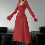 ERIN™ - Sophisticated Lace-Up Tie Back Flounce Sleeve A-Line Long Dress
