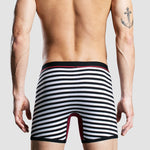 Men's Fly Front with Pouch Striped Cotton Boxer Briefs
