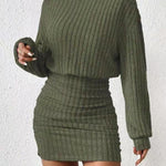 MEGAN™ - Stylish Drop Shoulder Ribbed Dress with Turtleneck