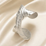 Bold Twisted Line White Gold Matte Bangle