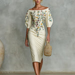 Jayna | Mid-length Dress with Floral Embroidery
