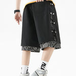 Mens Pattern Patchwork Elastic Active Athletic Shorts