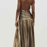 Kasey | Trendy Metallic Plissé Halter Gown