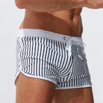 Mens Striped Quick Dry Lining Swim Trunks