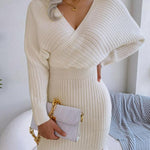 BLAKE™ - Wrapped V-Neck Sweater Dress with Slim-Fit Long Sleeves