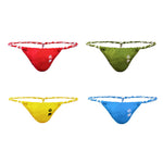 4 Pack Men's Low Rise Sexy Letter Embroidery Lace-Up Thongs