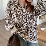 INGRID™ - Women’s Casual Zip-Up Front Leopard Print Sweatshirt Long Sleeve