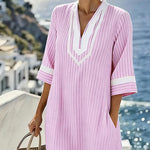 V-Neck Short Sleeve Striped Dress