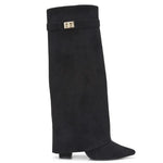 SARAH™ - 4-Inch Heel Suede Long Heeled Fold-Over Buckle Boots for Women Stylish Walking Shoes