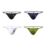 4 Pack Men's Low Rise Sexy Letter Embroidery Lace-Up Thongs