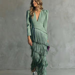 Adley | Elegant Midi Dress with Fringe Sleeves