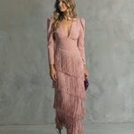 Adley | Elegant Midi Dress with Fringe Sleeves