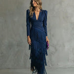 Adley | Elegant Midi Dress with Fringe Sleeves