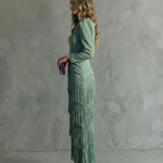Adley | Elegant Midi Dress with Fringe Sleeves