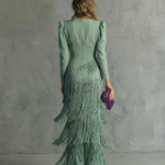 Adley | Elegant Midi Dress with Fringe Sleeves