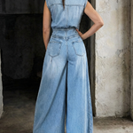 Stella | Cinched Waist Wide Leg Denim Jumpsuit